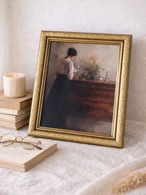 Carl Holsøe Woman Reading Framed Print Moody Neutral Interior Art